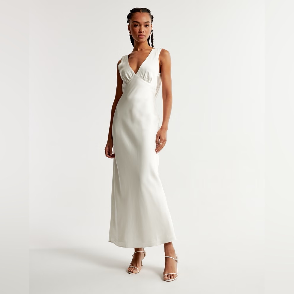 Abercrombie & Fitch Plunge Cowl Back Maxi Dress, White, Size Large